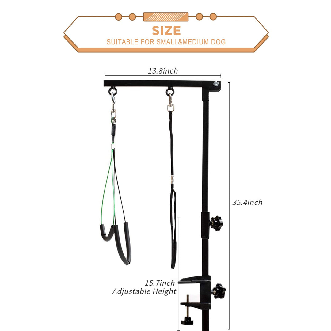 Dog Grooming Arm - 35 Dog Grooming Table Arm with Clamp and Post, Loop Noose, No Sit Haunch Holder Grooming Restraint for Small &amp; Medium Dogs