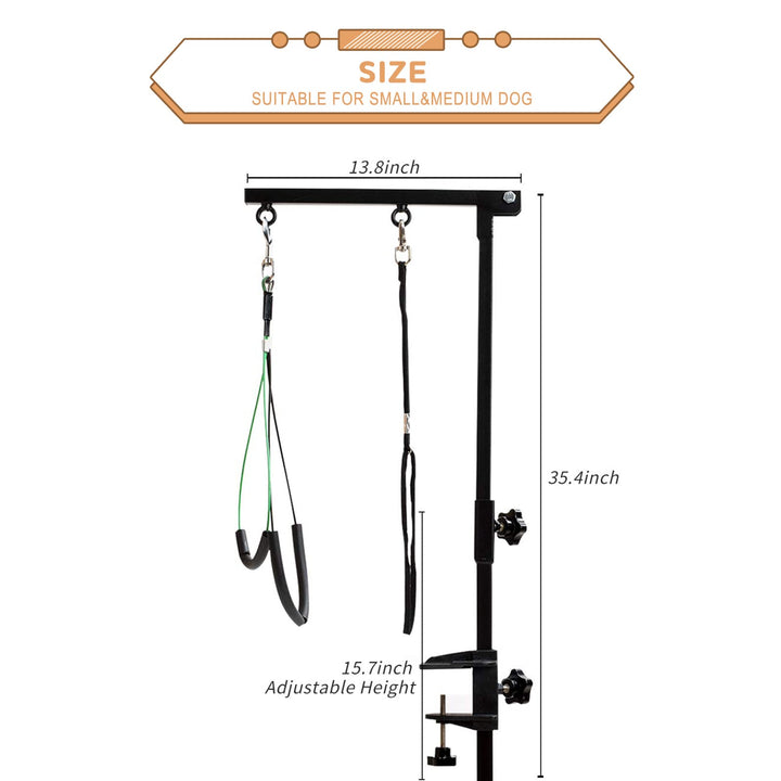 Dog Grooming Arm - 35 Dog Grooming Table Arm with Clamp and Post, Loop Noose, No Sit Haunch Holder Grooming Restraint for Small &amp; Medium Dogs