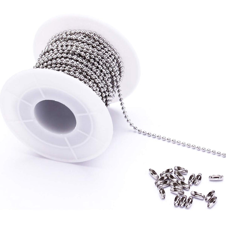30 Feet Stainless Steel Ball Chains Necklace with 20pcs Connectors Clasps,Silver Bead Chain Sets (Chain Width 2mm+20pcs connectors)