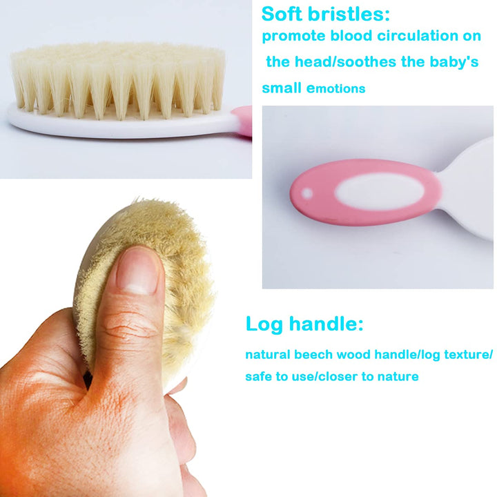 Baby Hair Brush &amp;Silicone Baby Cradle Cap Brush Set, for Newborns &amp; Toddlers-Natural Soft Goat Bristles-Ideal for Cradle Cap-Perfect Baby Registry Gift (Pink)