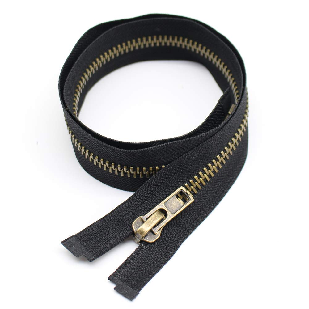 #8 24 Inch Antique Brass Separating Jacket Zipper Y-Teeth Metal Zipper Heavy Duty Metal Zippers for Jackets Sewing Coats Crafts (24 Anti-Brass)