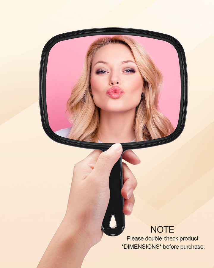 Hand Mirror Salon Barber Hairdressing Handheld Mirror with Handle(Square Black 7.4 x 10.3 inches)
