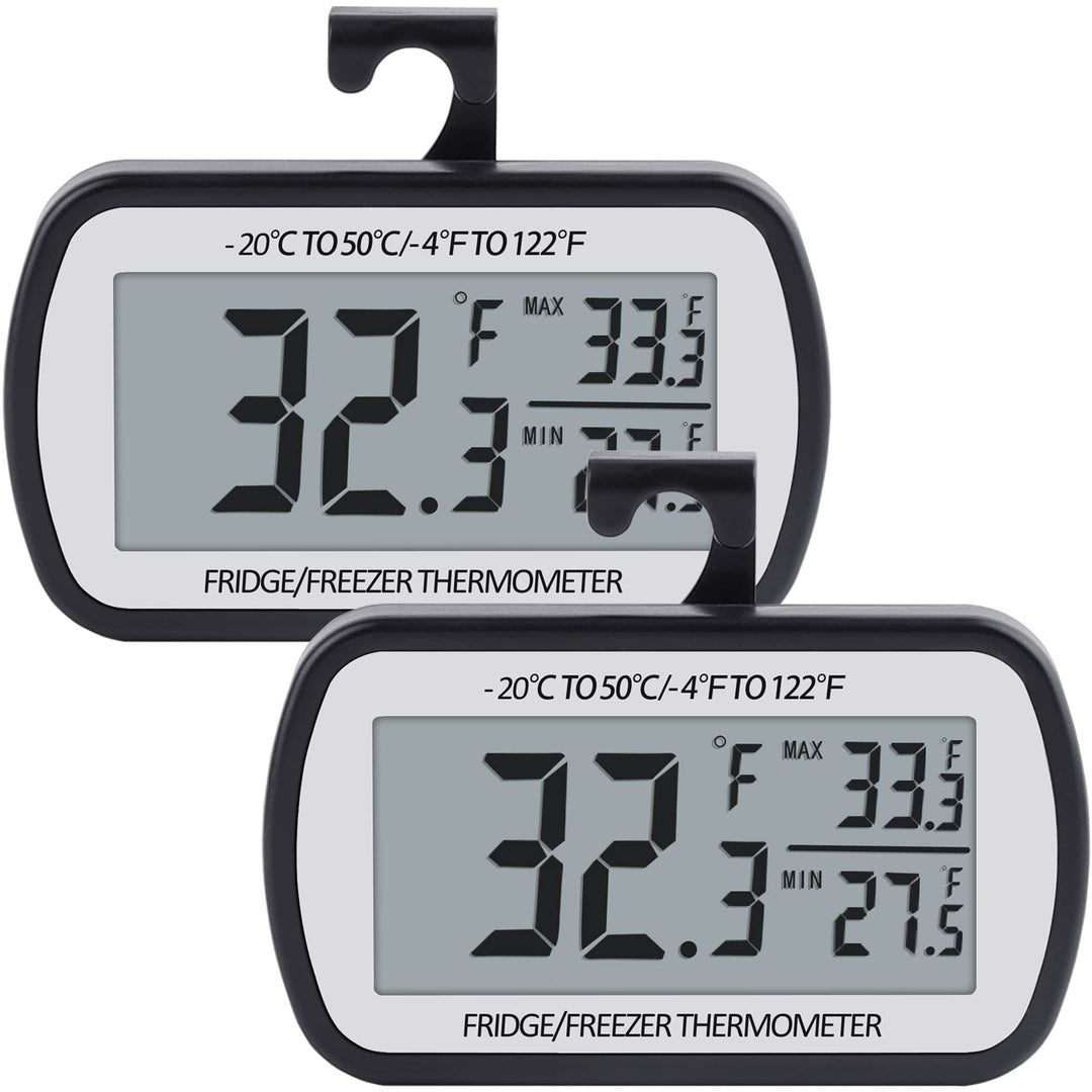 Refrigerator Thermometer Digital Fridge Freezer Thermometer with Magnetic Back Large LCD, No Frills Easy to Read (Black-2 Pack)