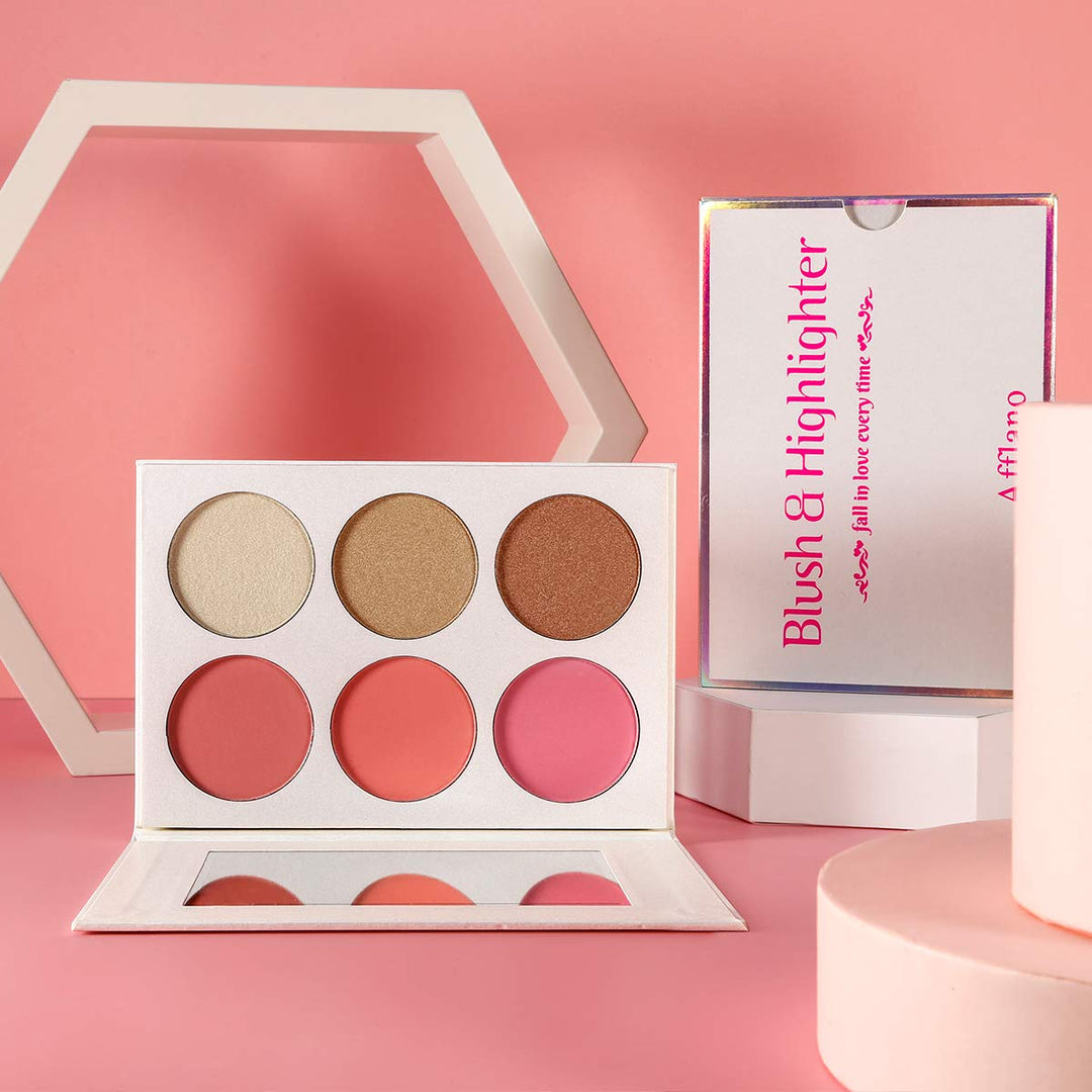 Blusher &amp; Illuminator Highlighter &amp; Bronzer Powder Contour Collection Set - 3 Blusher &amp; 3 Highlighter Powder Palette - Perfect for Contouring and Highlighting - Vegan and Cruelty Free
