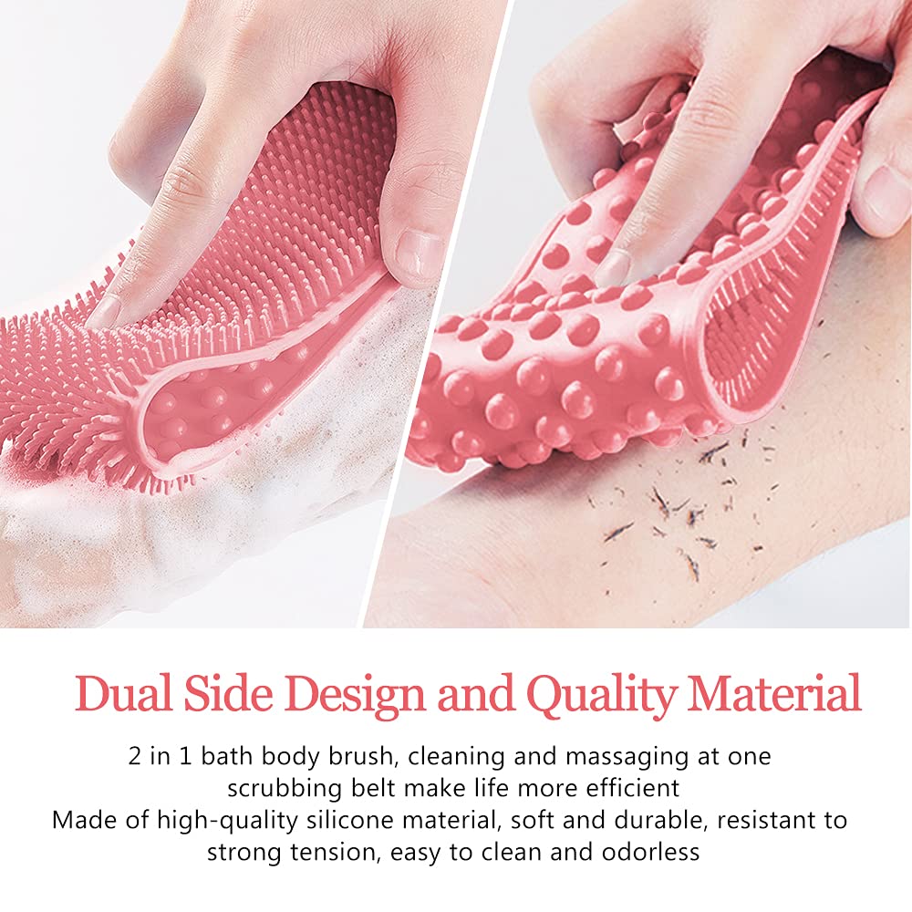 Back Scrubber for Shower,30inches and 35Ã‚½ inches Two Size for Choosing Bath Body Brush Silicone Back Brush Extra Long Exfoliating Body Scrubber with Handle for Men and Women.(Pink)