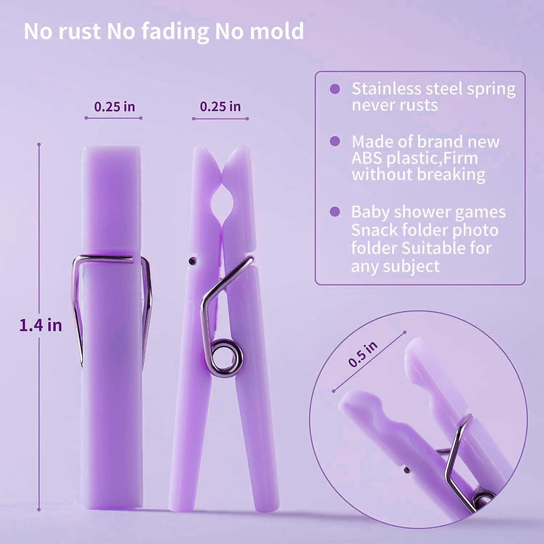 50 PCS Small Transparent Plastic Tool Paper Clips Clothespins Clip Clothing Line Clip Photo Clips 1.4 x 0.25 Inch Mini Clothespins Baby Shower Clothing Pins Plastic Small Clips for Party (Purple)