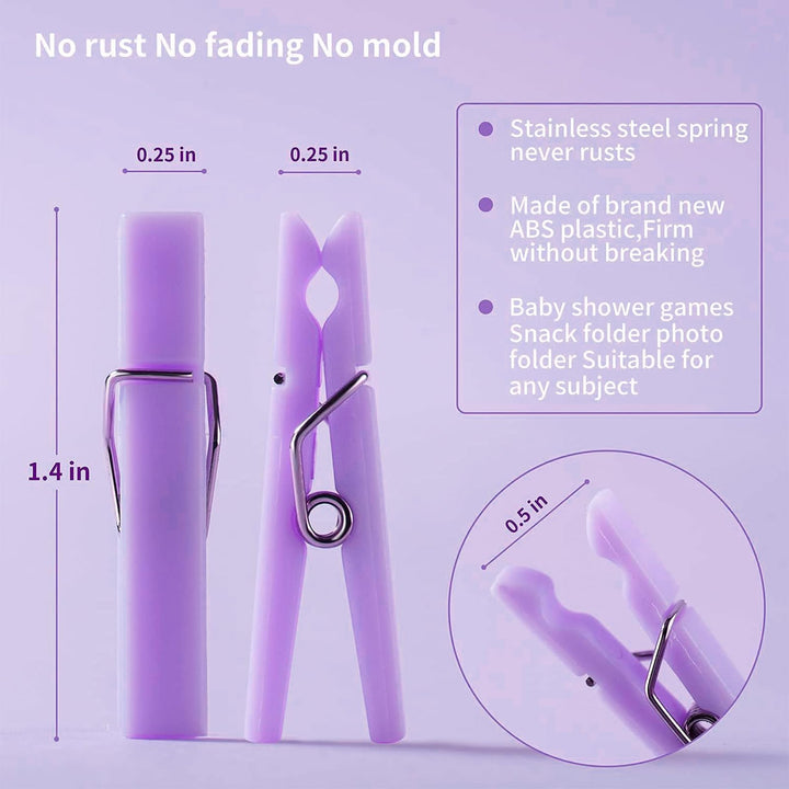 50 PCS Small Transparent Plastic Tool Paper Clips Clothespins Clip Clothing Line Clip Photo Clips 1.4 x 0.25 Inch Mini Clothespins Baby Shower Clothing Pins Plastic Small Clips for Party (Purple)