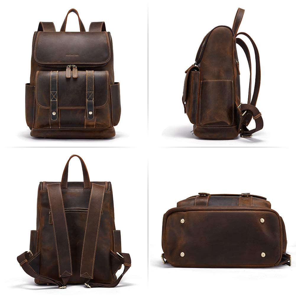 BOSTANTEN Leather Backpack for Men 15.6 inch Laptop Bac