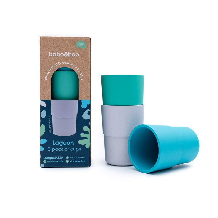 bobo&boo Cups Made From Plants – Melamine and BPA Free, Safe For Kids - Microwavable and Dishwasher Safe - Toddler Drinking Cup Set - LAGOON