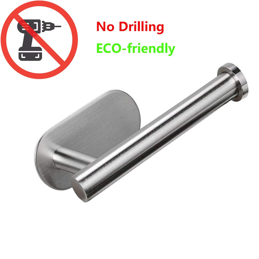 Adhesive Toilet Paper Holder, Roll Holder Small Space for Kitchen Bathroom Utility Hooks Stick on Wall Stainless Steel Brushed Nickel