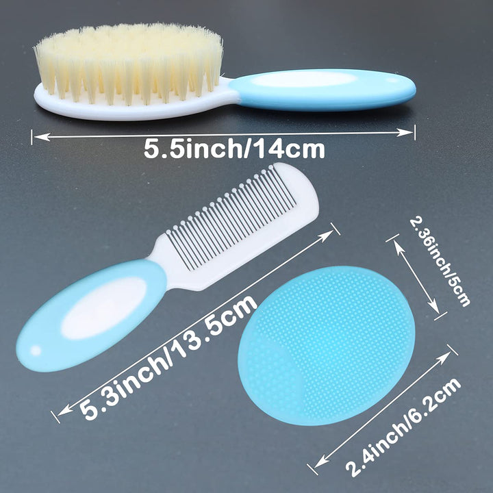 Baby Hair Brush &amp;Silicone Baby Cradle Cap Brush Set, for Newborns &amp; Toddlers-Natural Soft Goat Bristles-Ideal for Cradle Cap-Perfect Baby Registry Gift (Blue)