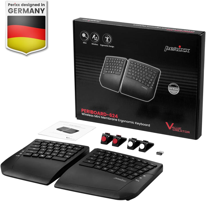 Perixx PERIBOARD-624B US, Wireless Ergonomic Split Keyb