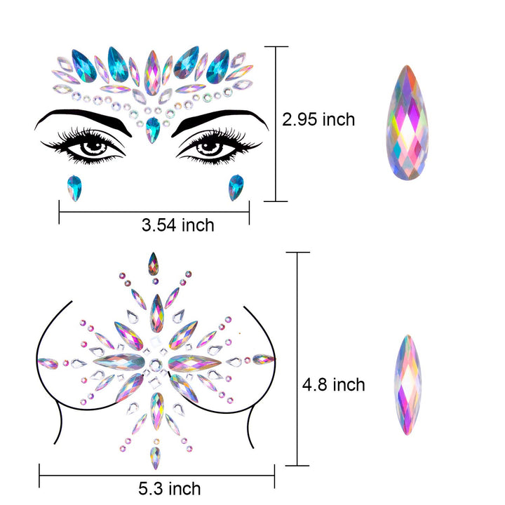 SIQUK 10 Sets Face Jewels Body Gems Stickers Mermaid Fa