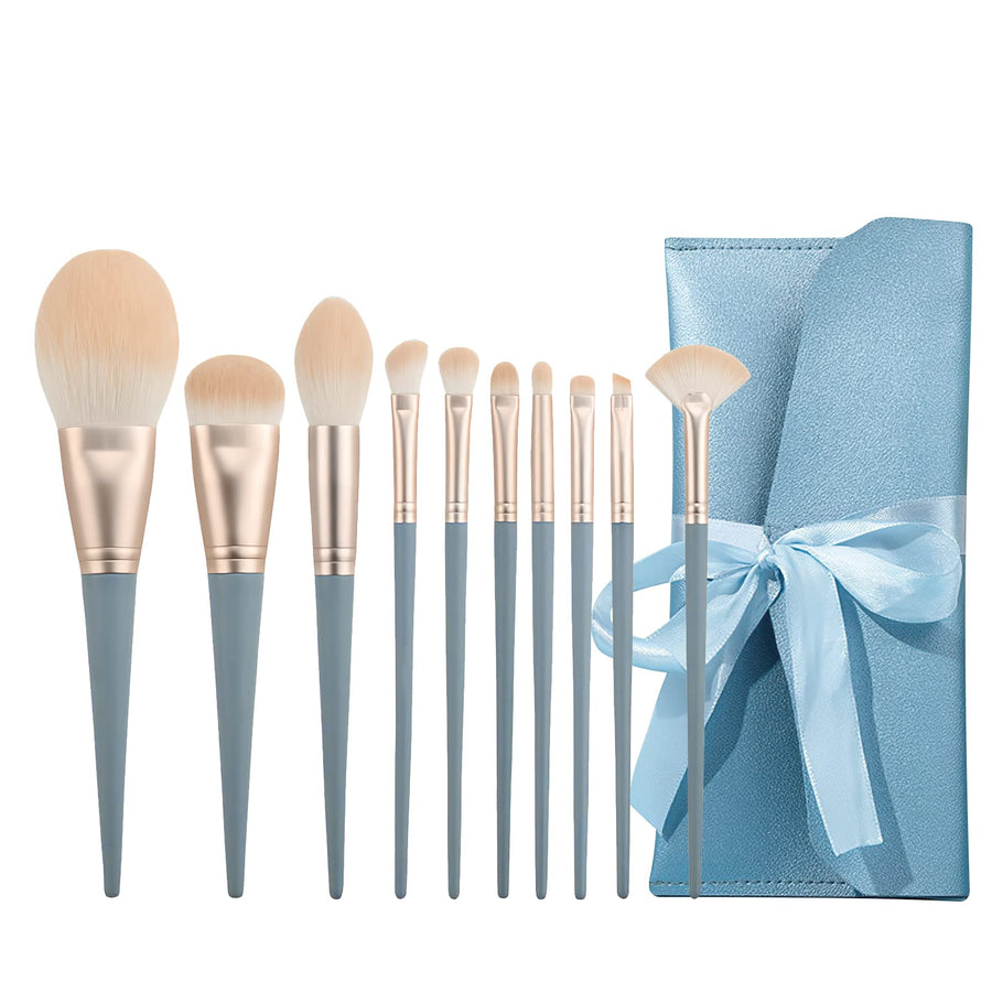 Makeup Brushes Set, 10 Pcs Synthetic Foundation Concealer Powder Blush Eyeshadow Eyebrow Lip Makeup Brushes Kit (Blue)