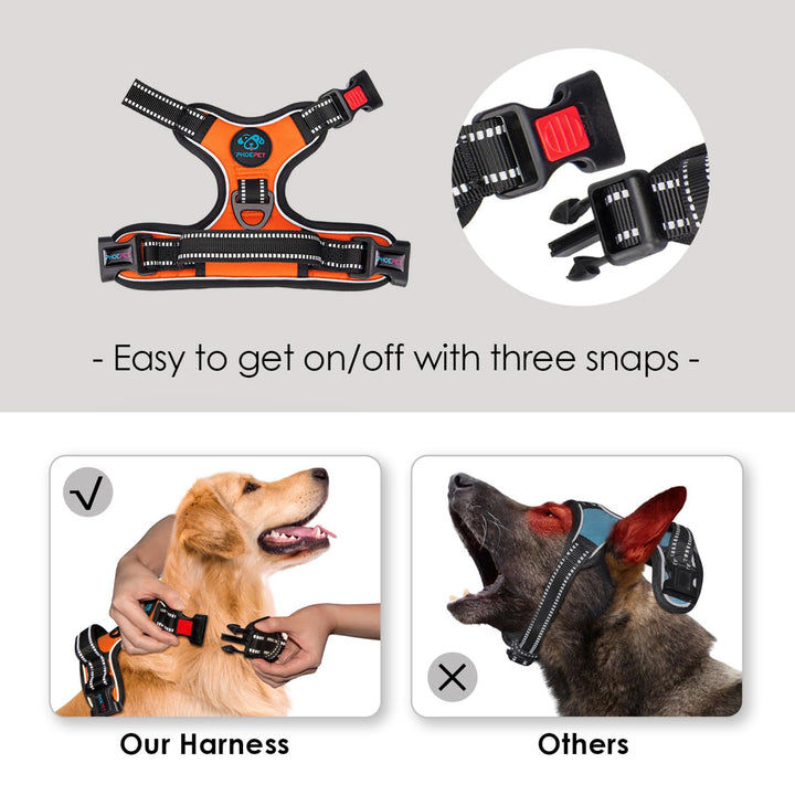 No Pull Dog Harness Medium Reflective Front Clip Vest with Handle,Adjustable 2 Metal Rings 3 Buckles,[Easy to Put on &amp; Take Off](M, Orange)