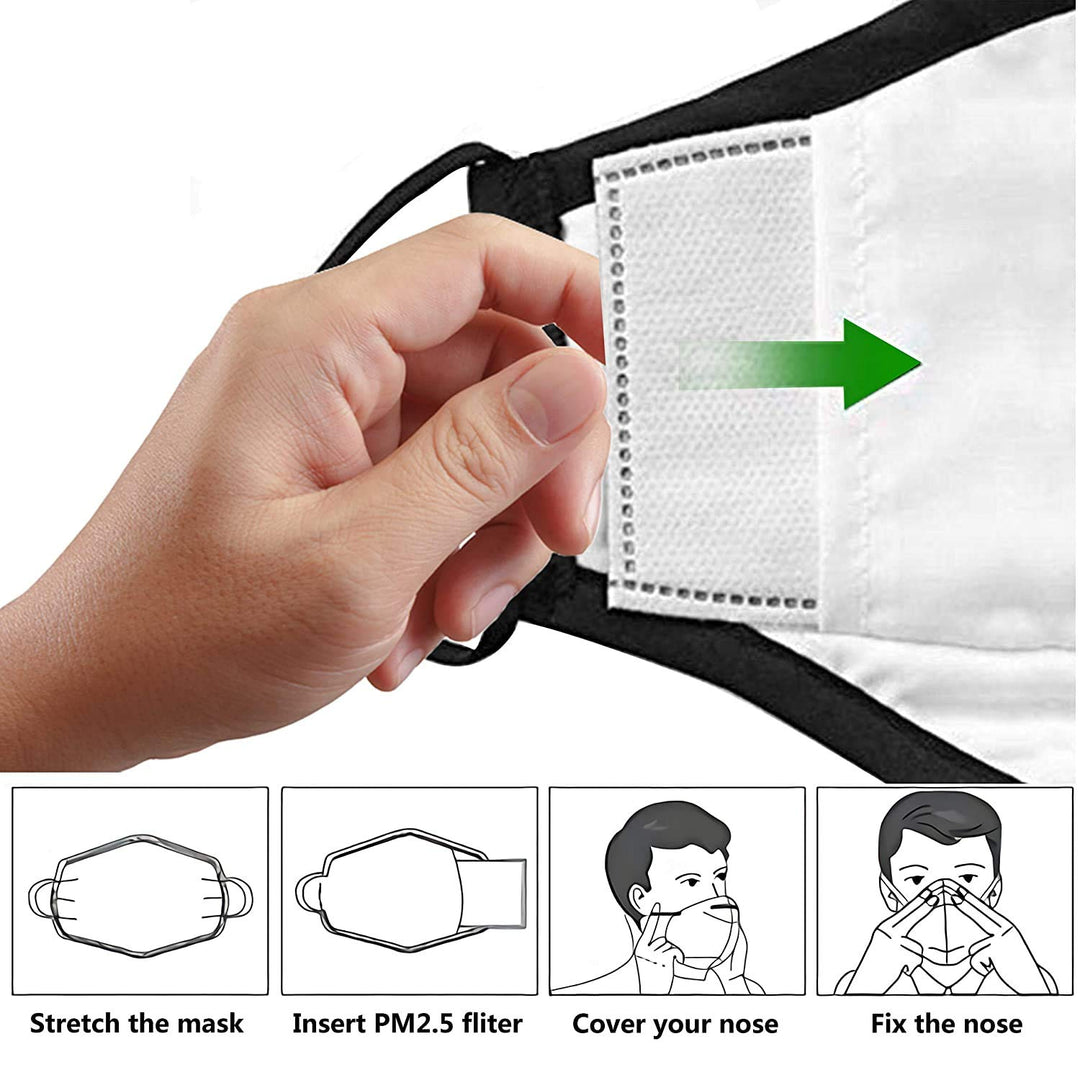 Euroca Cloth Face Mask 3 Layer Washable Reusable Breathable Adjustable with Filter Pocket for Adults-2 Filters included (Black, Large)