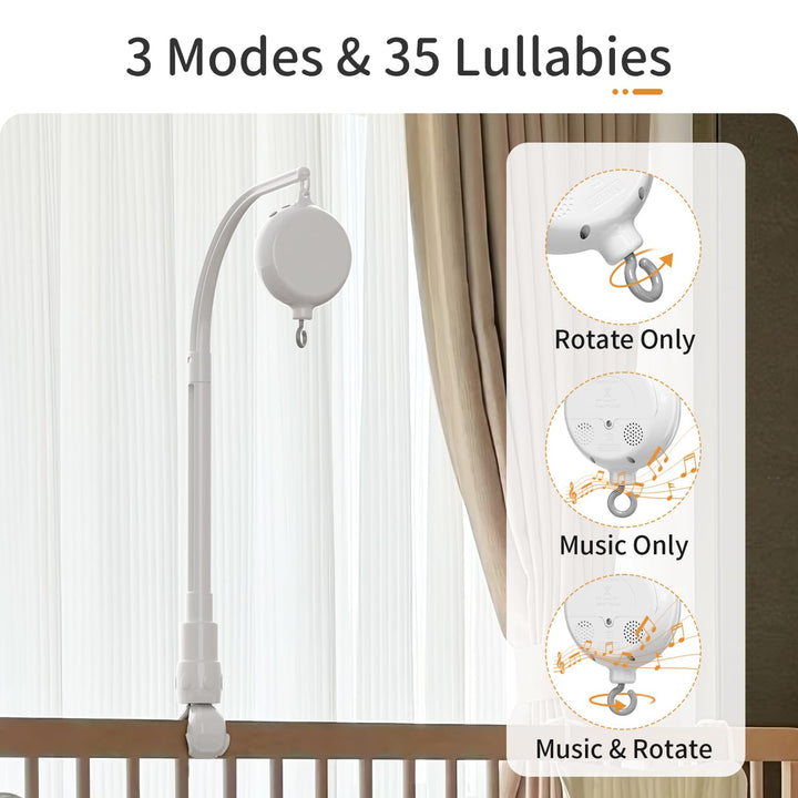 Crib Mobile Motor, Baby Music Box Spinner with 3 Modes(Spin Only, Music Only, Spin &amp; Music 0-100 Volume Control,35 Lullabies,Portable Sound Machine,Auto-Off 30 Minutes, Battery Operated