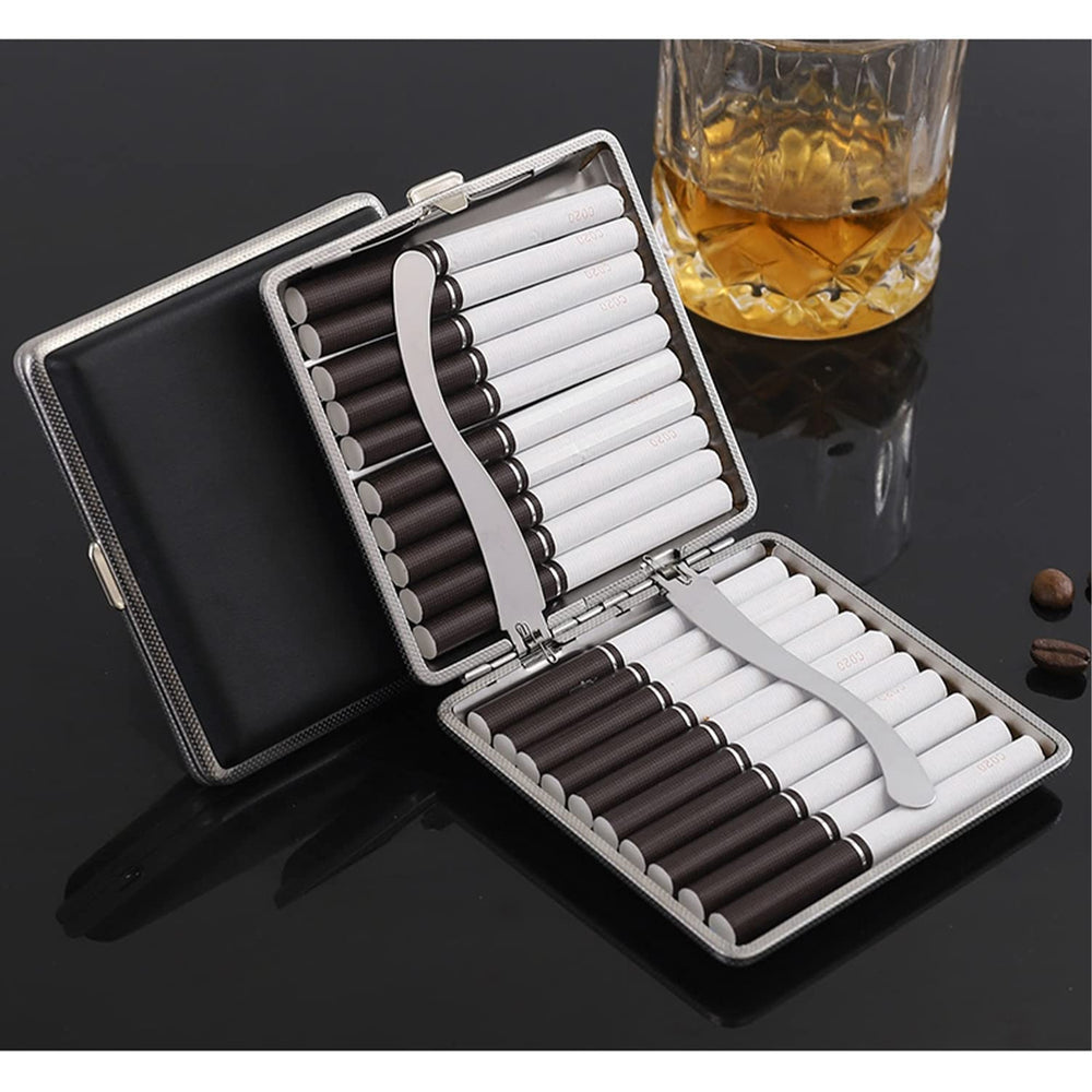 tlhaoa Cigarette Case Stylish Leather Surface Metal Box