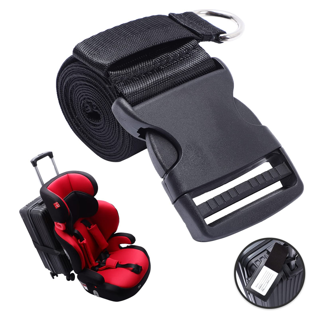 Car Seat Travel Belt,Car Seat Luggage Strap,Converts Car Seat and Luggage Into a Car Seat Stroller—Reduces Weight,Includes a Luggage Tag (Black)