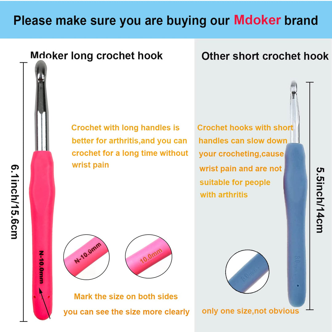 Extra Long Crochet Hooks,Large Size L/11(8.0mm) Crochet Needles,Ergonomic Grip Soft Handles for Handmade DIY Crocheting,Perfect for Arthritic Hands