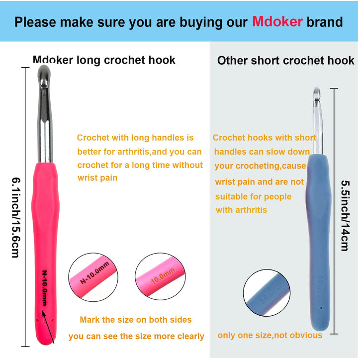 Extra Long Crochet Hooks,Large Size L/11(8.0mm) Crochet Needles,Ergonomic Grip Soft Handles for Handmade DIY Crocheting,Perfect for Arthritic Hands