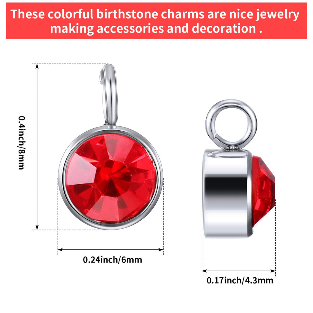 60 Pieces Crystal Birthstone Charms DIY Beads Pendants with Rings for Making Jewelry Necklace Bracelet Earrings, 6 mm, 12 Colors