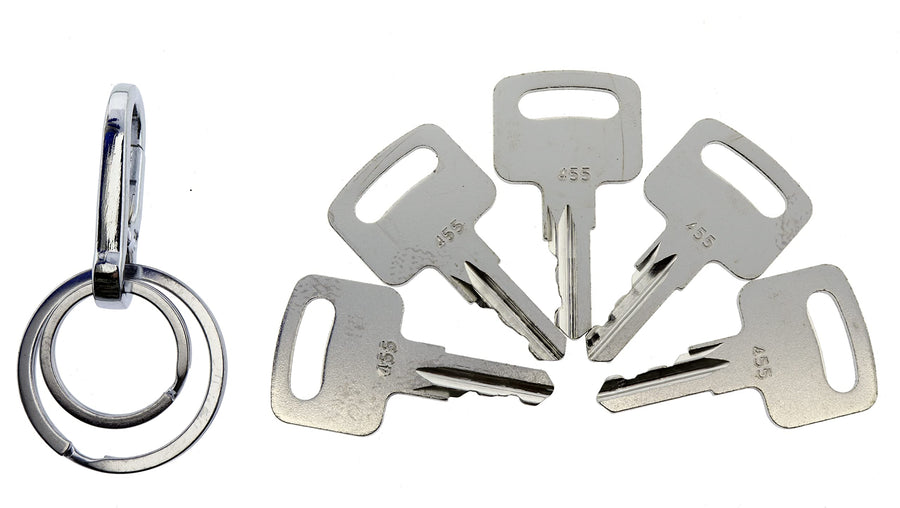 (5) Ignition Keys 455 with a Nice Keychain for Scissor Lift Boom Lifts Genie Skyjack Terex Snorkel Manlift Upright