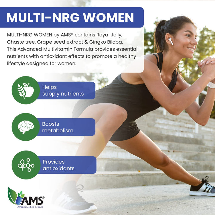 America Medic &amp; Science Multivitamins for Women, Multi-NRG, 45 Coated Caplets, One Daily, Immune Support Supplements, Vitamin C &amp; B Complex, Vital Micro-Nutrients &amp; Natural Herbal Ingredients.