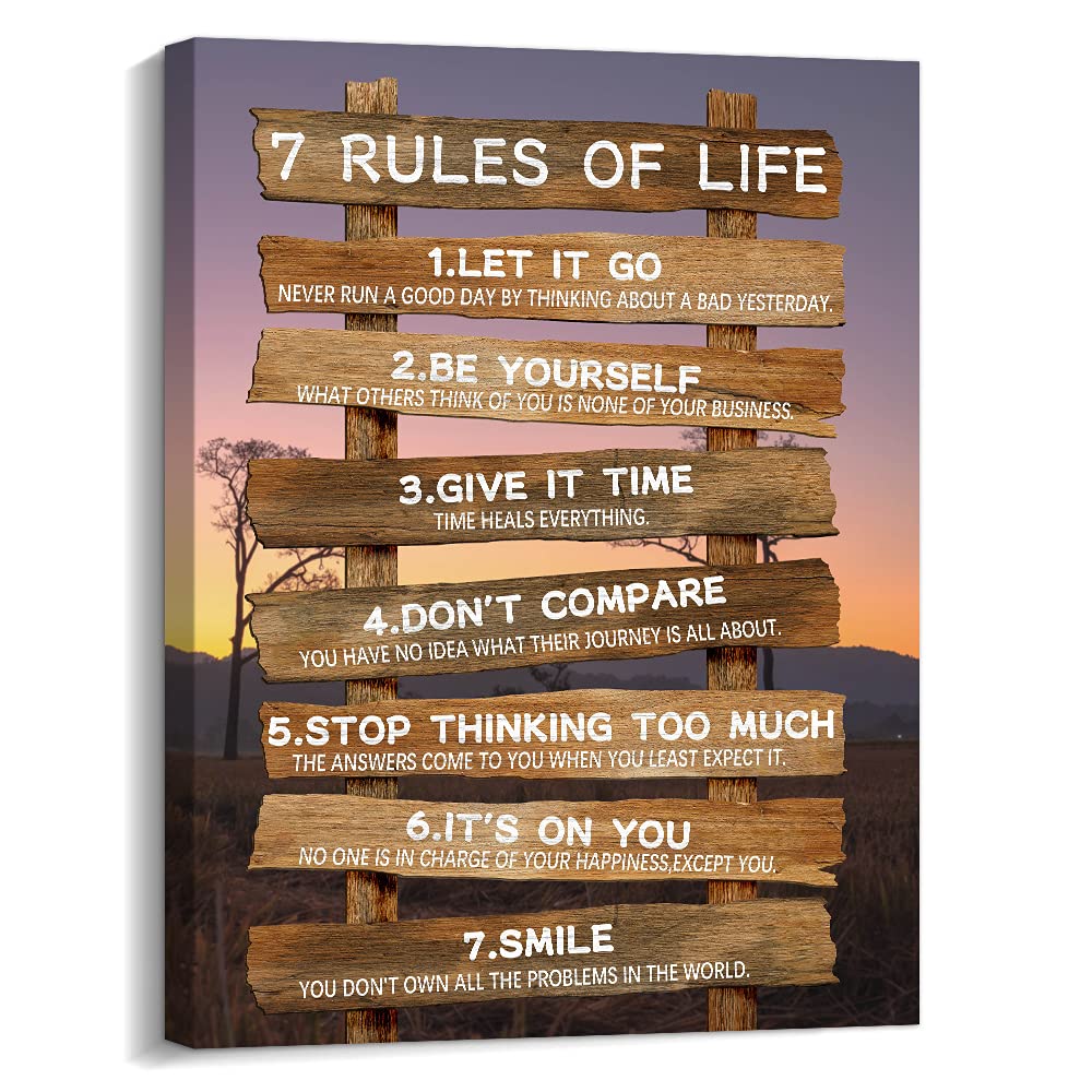 Kas Home Inspirational Wall Decor - 7 Rules of Life Mot