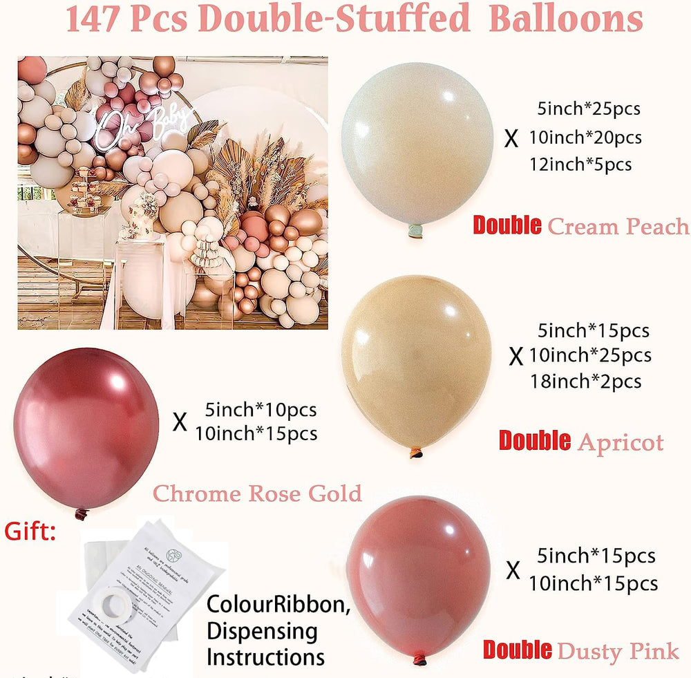 Boho Balloon Garland Arch Kit - 147Pcs Balloon Arch Kit Pastel Pink Balloon Garland Double Stuffed Dusty Rose Pink Balloon Garland for Birthday Baby Shower Bridal Wedding Party Decorations