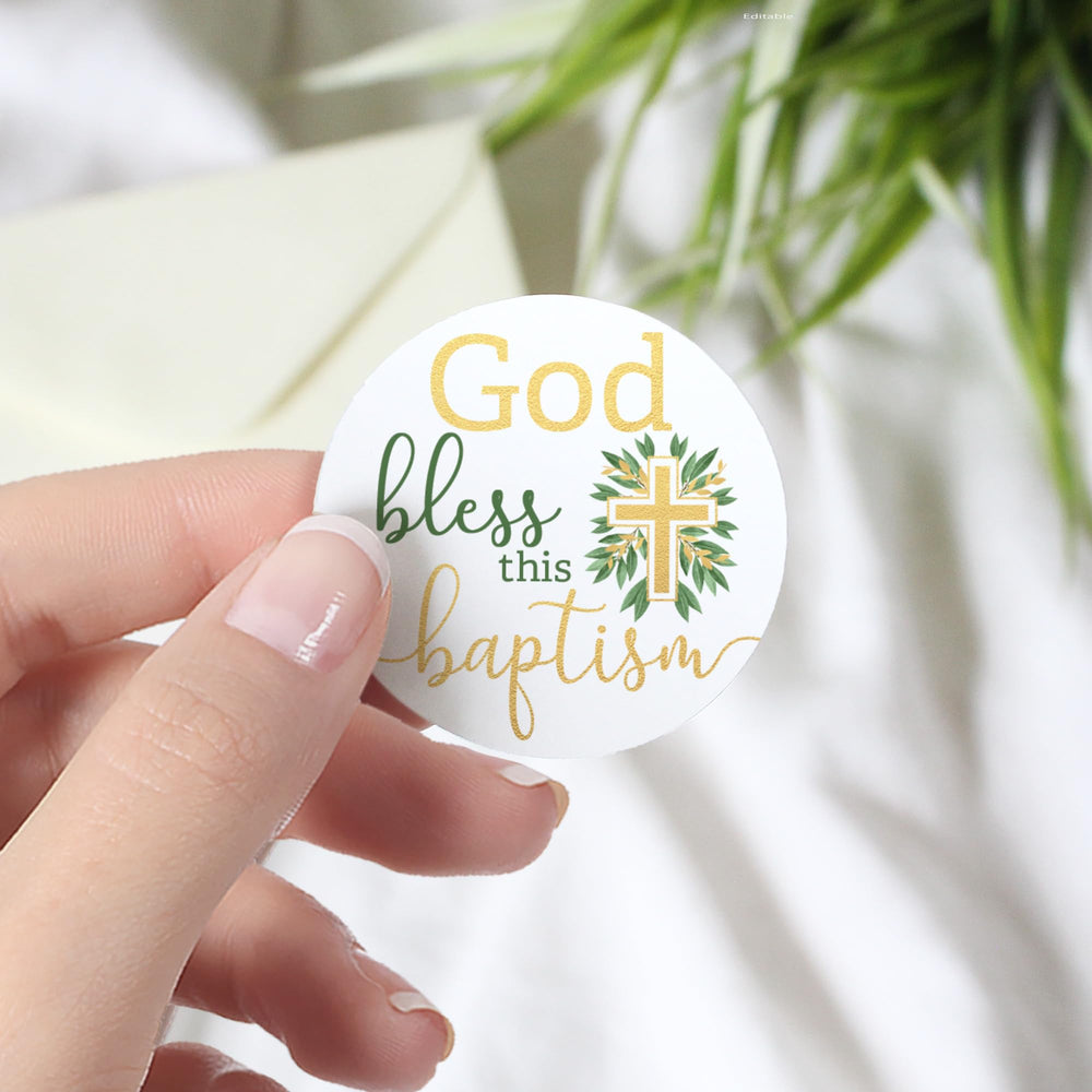 Greenery Baptism Favor Stickers - 1.75 in - 40 Labels