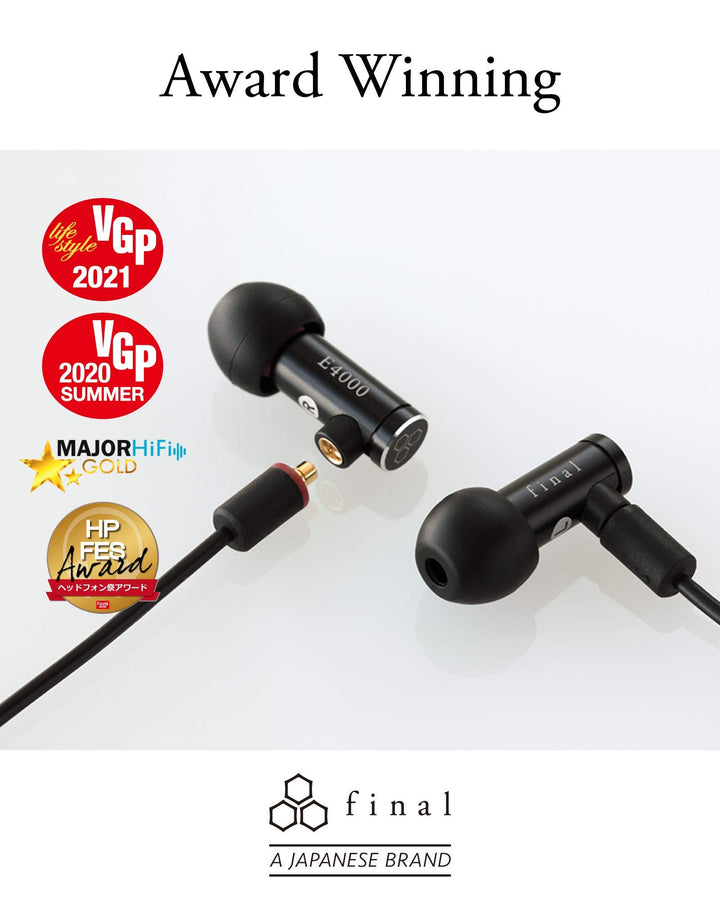 final E4000 in Ear Isolating Earphones, 6.4mm Dynamic Driver, High-Resolution, Aluminium Housing, Detachable OFC MMCX Cable, Swing-Fit Eartips - Black Aluminium