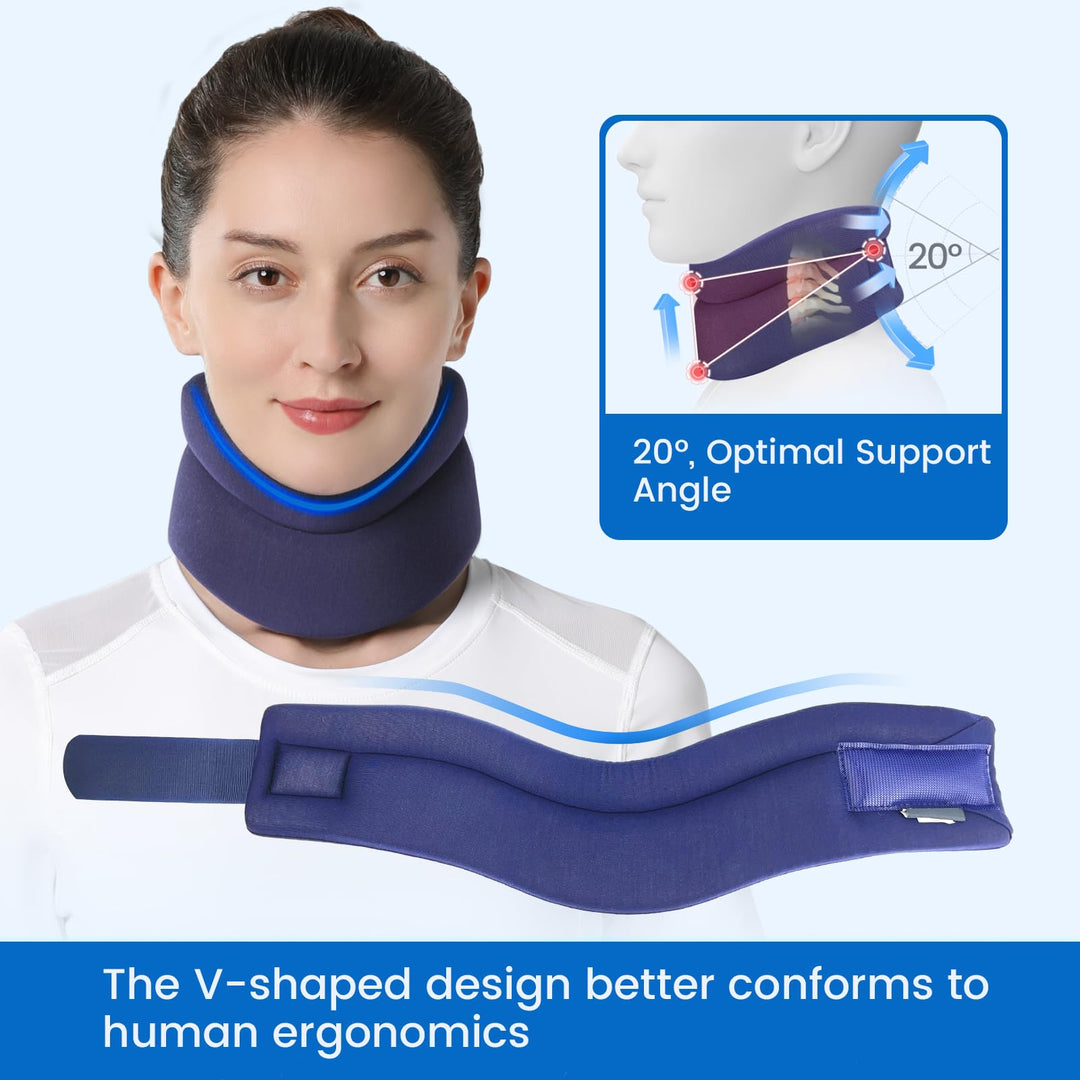 Neck Brace - Cervical Collar - Soft Neck Support Relieves Pain &amp; Pressure in Spine - Wraps Aligns Stabilizes Vertebrae &amp; Keep Warm (Blue Medium)