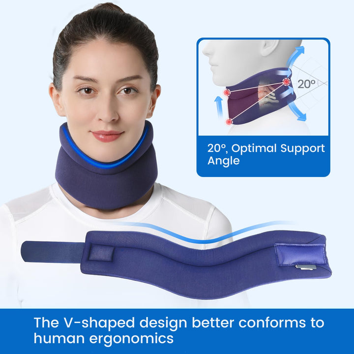 Neck Brace - Cervical Collar - Soft Neck Support Relieves Pain &amp; Pressure in Spine - Wraps Aligns Stabilizes Vertebrae &amp; Keep Warm (Blue Medium)