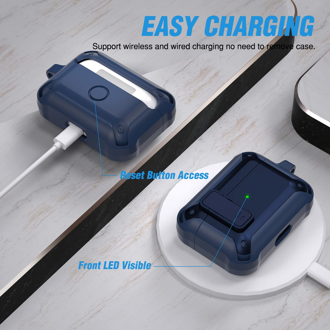 Valkit for Airpods Pro Case Cover with Lock, Military Armor Series Full-Body AirPod Pro Case with Keychain Cool Air Pod Pro Shockproof Protective Case for AirPods Pro 2019, Blue