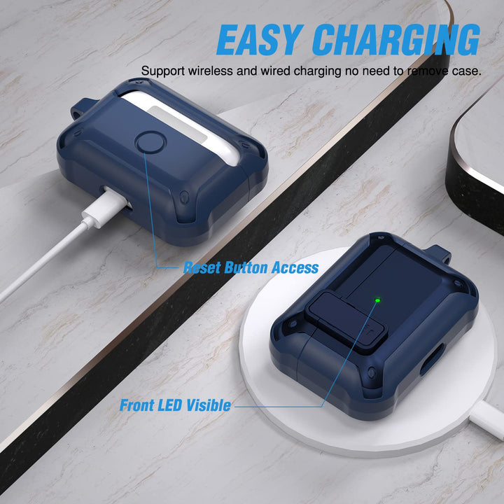 Valkit for Airpods Pro Case Cover with Lock, Military Armor Series Full-Body AirPod Pro Case with Keychain Cool Air Pod Pro Shockproof Protective Case for AirPods Pro 2019, Blue