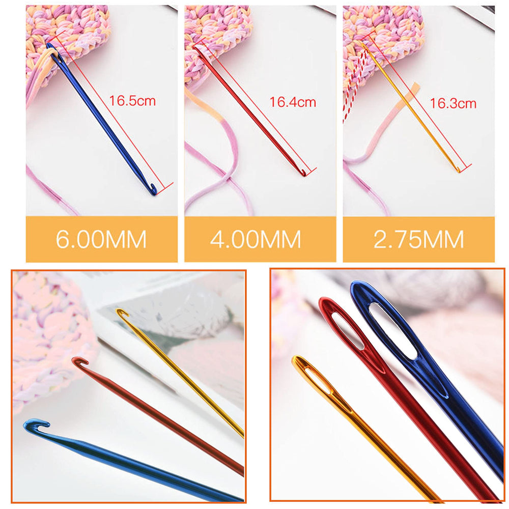 Aluminum Crochet Hook Needle Set with Mini Crochet Hooks Keychain, Tunisian Afghan Yarn Crochet Hook Knitting Needles with Eye Holes Tool for Travel DIY Crafts Yarn Hand Darning Weaving Sewing