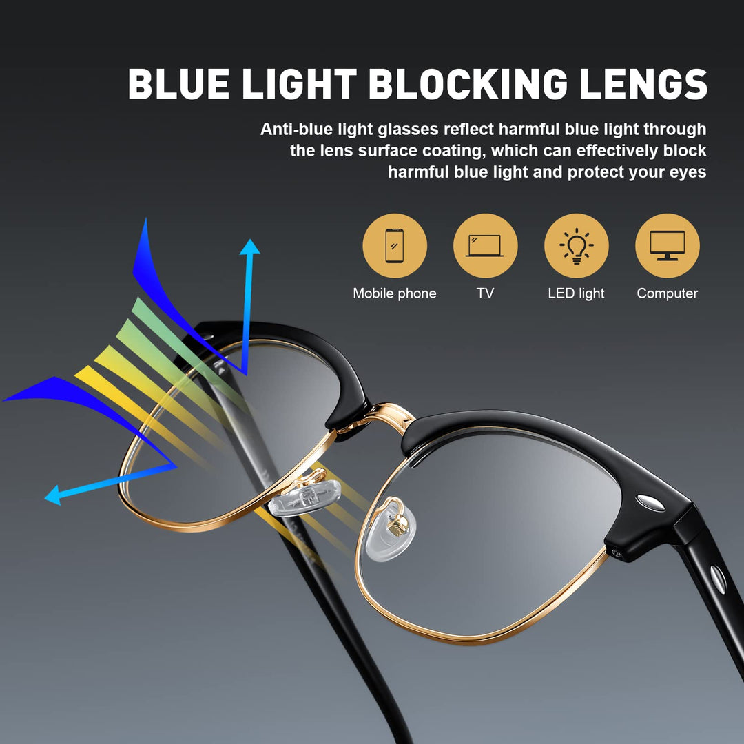 AOMASTE Blue Light Blocking Glasses Vintage Half Frame 