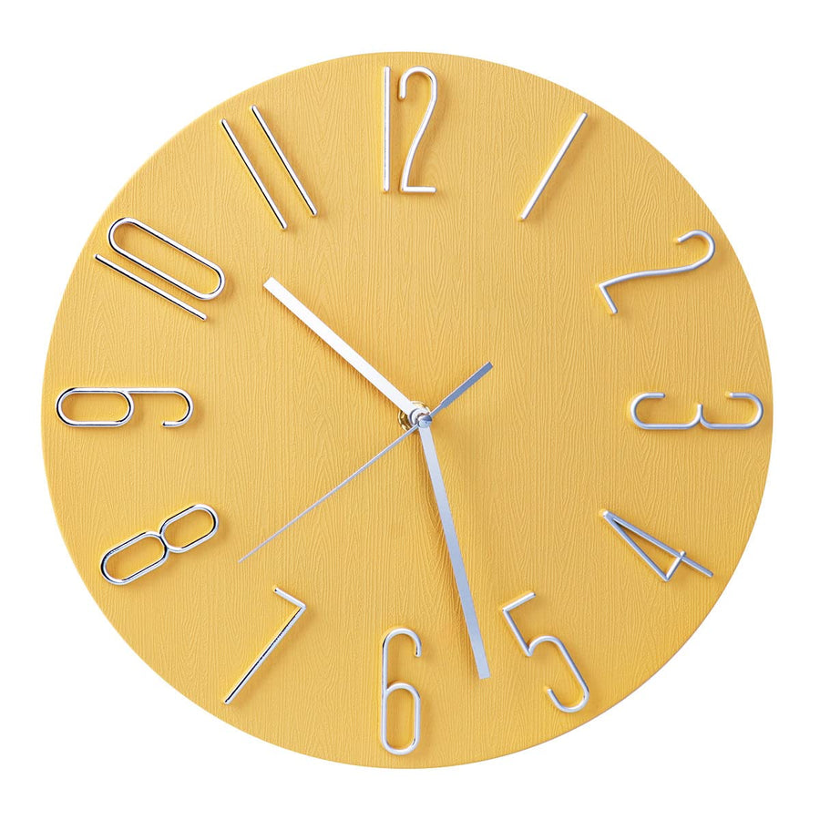 12 Inch Minimalist Yellow Analog Quartz Wall Clock, Battery Operated, Decorative, Unisex