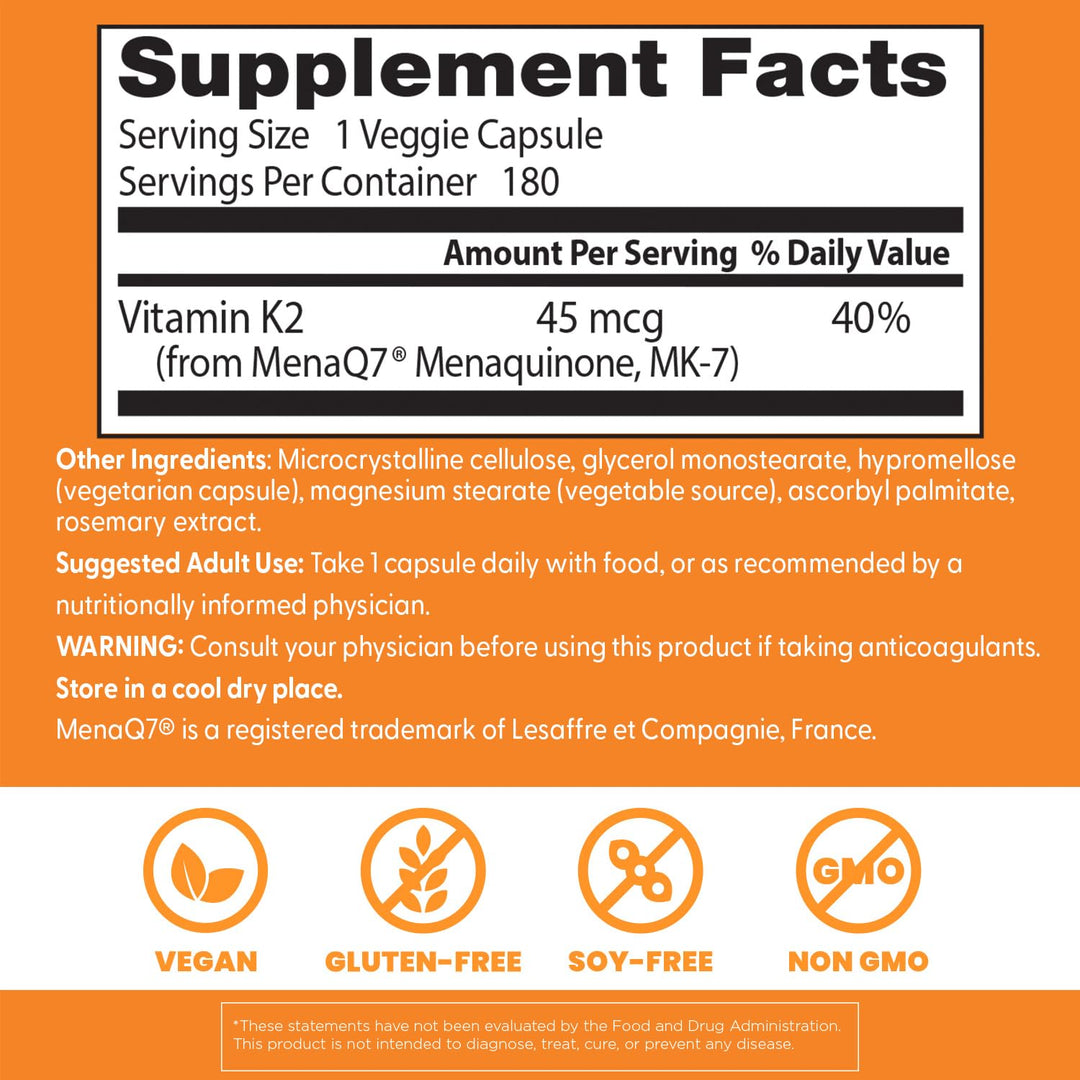 Doctor&#39;s Best Natural Vitamin K2 Mk-7 Capsule , Supports Bone Health &amp; Soft Tissue Elasticity, 180 Ct