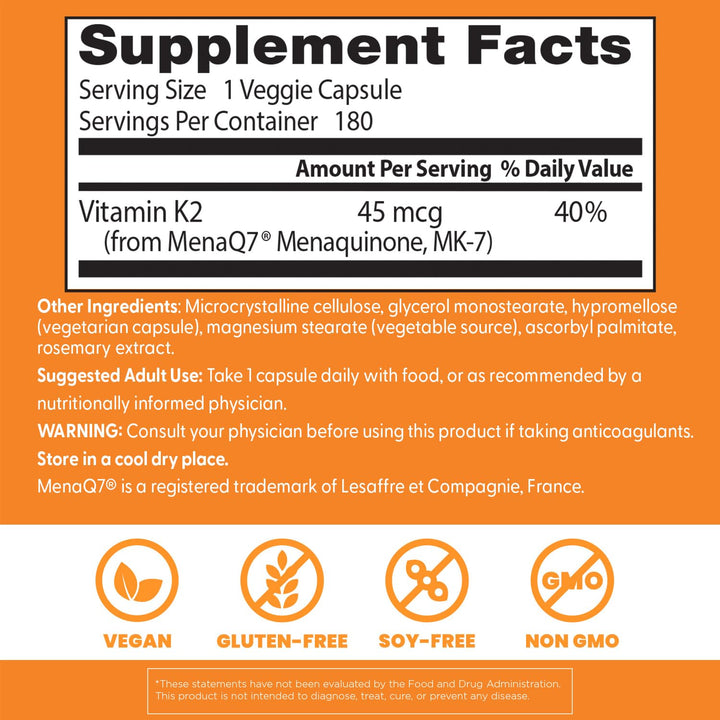 Doctor&#39;s Best Natural Vitamin K2 Mk-7 Capsule , Supports Bone Health &amp; Soft Tissue Elasticity, 180 Ct