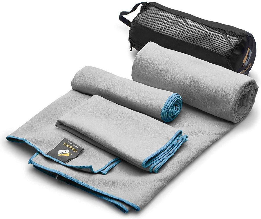 Quick Dry Towel - 3 Size Pack of Lightweight Microfiber Travel Towels w/Bag - Fast Drying Towel Set for Camping, Beach, Gym, Backpacking, Sports, Yoga & Swim Use (GREY)