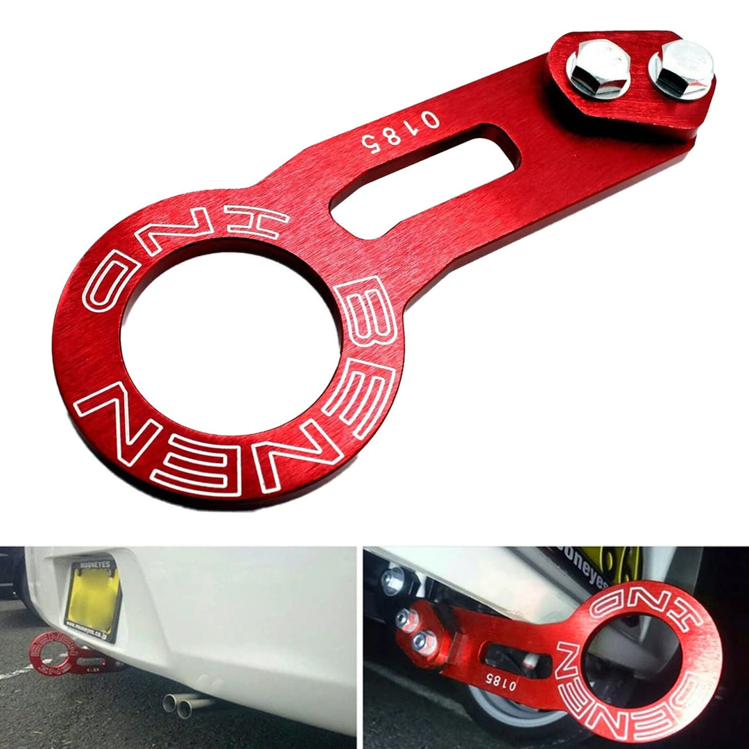 Rear Tow Towing Hook for Universal Car, JDM Bumper Quick Release Auto Trailer Ring Aluminum Alloy, Improved Wiredrawing Anodizing (Red)