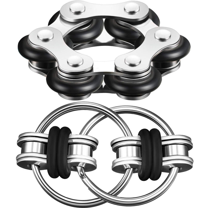 Gejoy Fidget Toy Set Include Six Roller Chain Fidget and Key Flippy Chain Stress Reducers for Autism Stress and Anxiety Relief (Black)