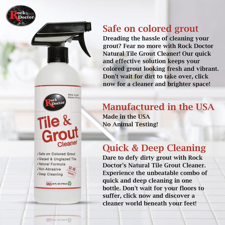 Natural Tile and Grout Cleaner, Remove Stains Dirt, Oil, and Soap Scum, Heavy Duty Non-Abrasive Tile Cleaner, Natural Formula, 1 Pack