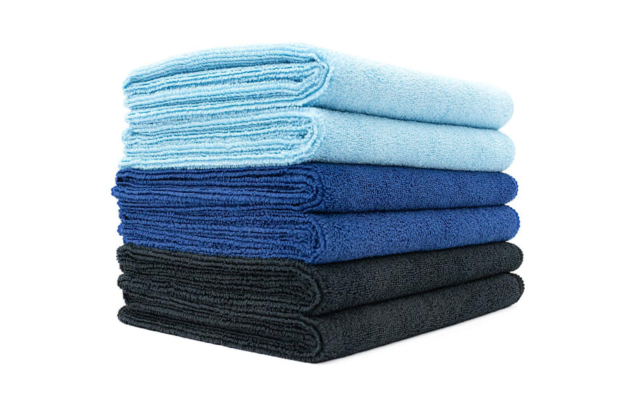 Microfiber Spa and Yoga Towel - Soft and Absorbent Towel for Gym, Spa, Exercise, Hotel, and Resort Use - Dries Fast - 16x27 inches - Light Blue, Royal Blue, Black, 6-Pack
