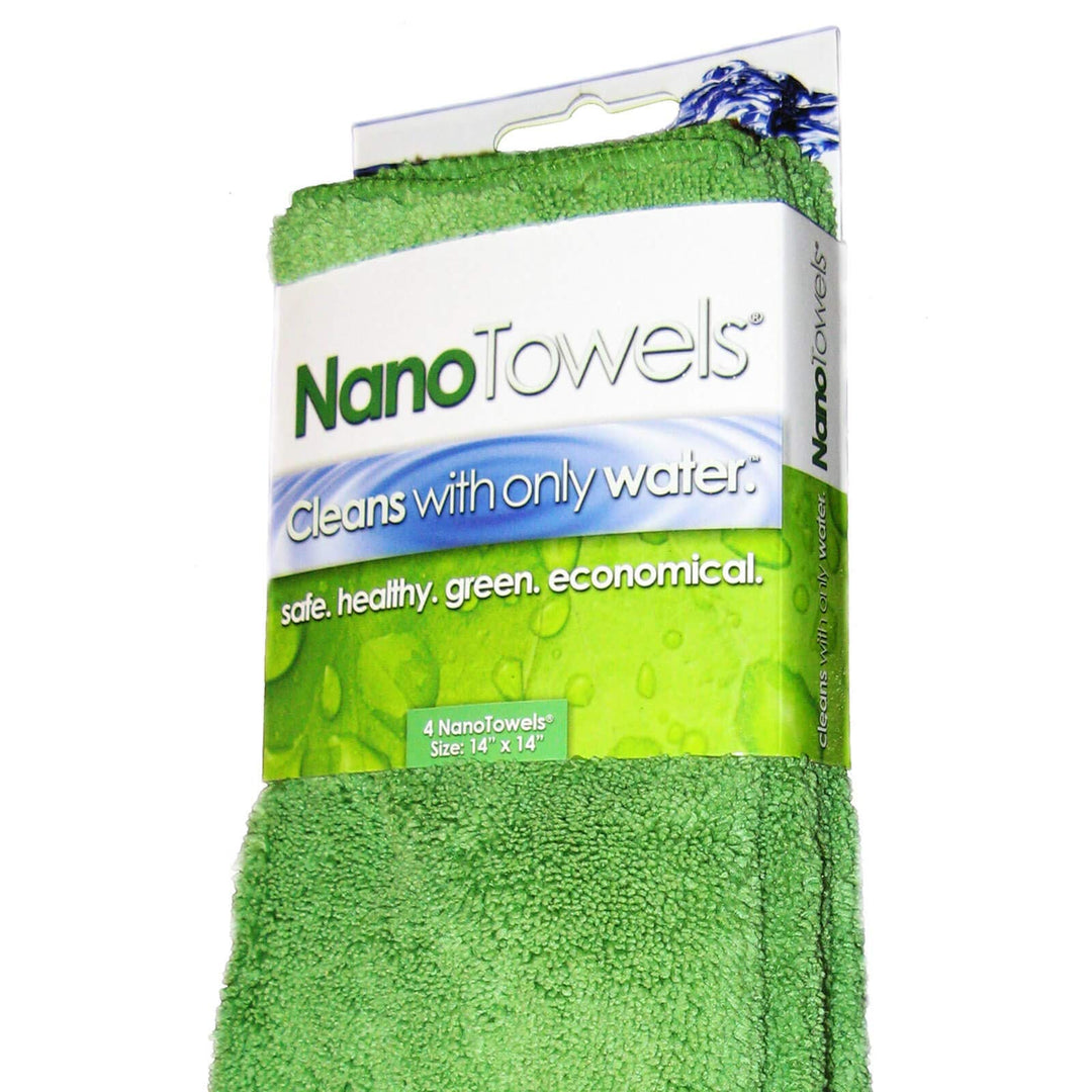 Nano Towels Cleaning Cloths - Cleans with Only Water - Wipes Away Dust, Spills &amp; Grime Instantly Without Chemicals Paper Or Microfiber Supplies. Kitchen, Bathroom, Glass 14x14” 4-Pack Green