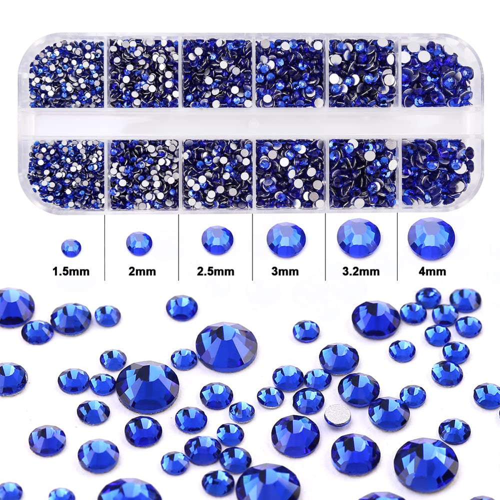 5136 Pcs Glass Crystals Rhinestone for Nail Art Crafts,6 Size(ss4-ss16) Nail Gems Flatback Rhinestone,Jewels Diamonds Stone Kit with Picking Pen and Tweezers(Blue)