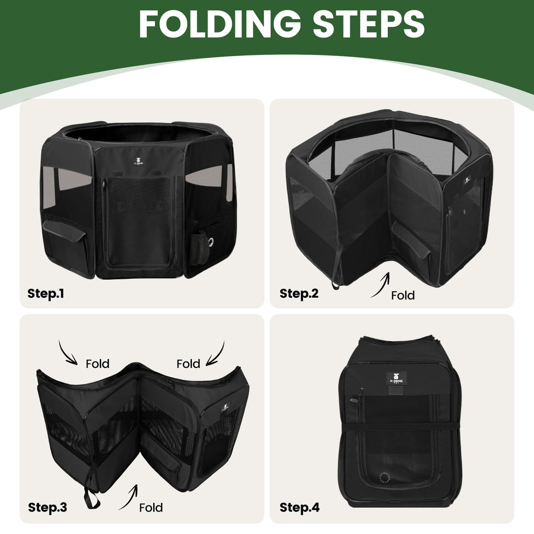 Dog Playpen Portable Pet Play Pens for Puppies, Cat, Rabbit, Chicks, Foldable Exercise Play Tent Kennel Crate, Indoor/Outdoor Travel Camping Black Large