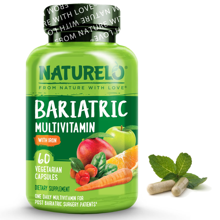 Bariatric Multivitamin - One Daily with Iron - Supplement for Post Gastric Bypass Surgery Patients - Natural Whole Food Nutrition - 60 Veggie Capsules